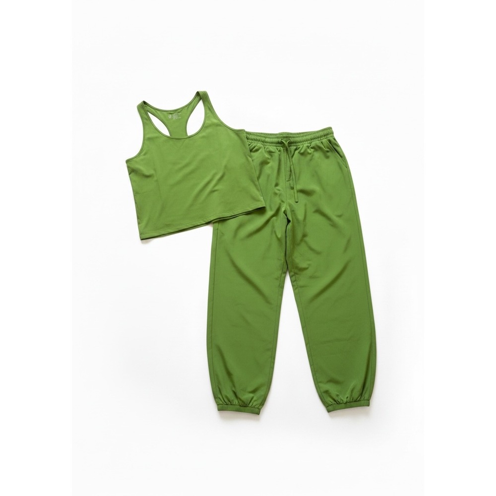 Albion Fit Womens Green Cargo Jogger Pants and Racerback Tank Set Size L travel
